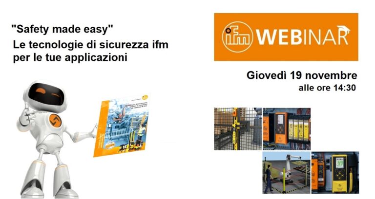 "Safety made easy", il 19 novembre un webinar sulla sicurezza proposto da ifm