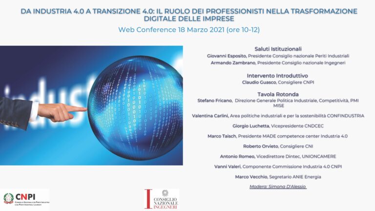 Il 18 marzo la web conference del Consiglio nazionale periti industriali sulla trasformazione digitale delle imprese