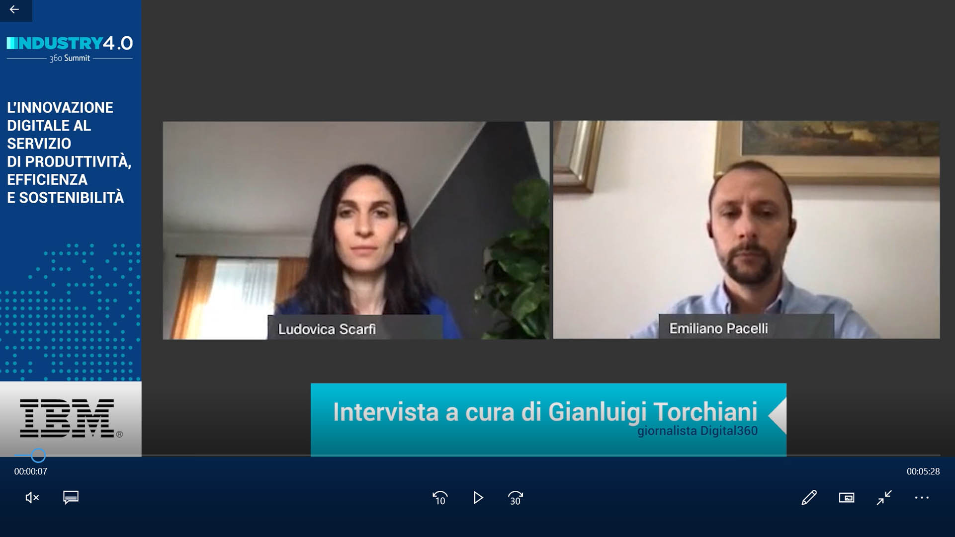 screenshot videointervista ibm a scarfi pacelli durante insustry 4.0 360 summit